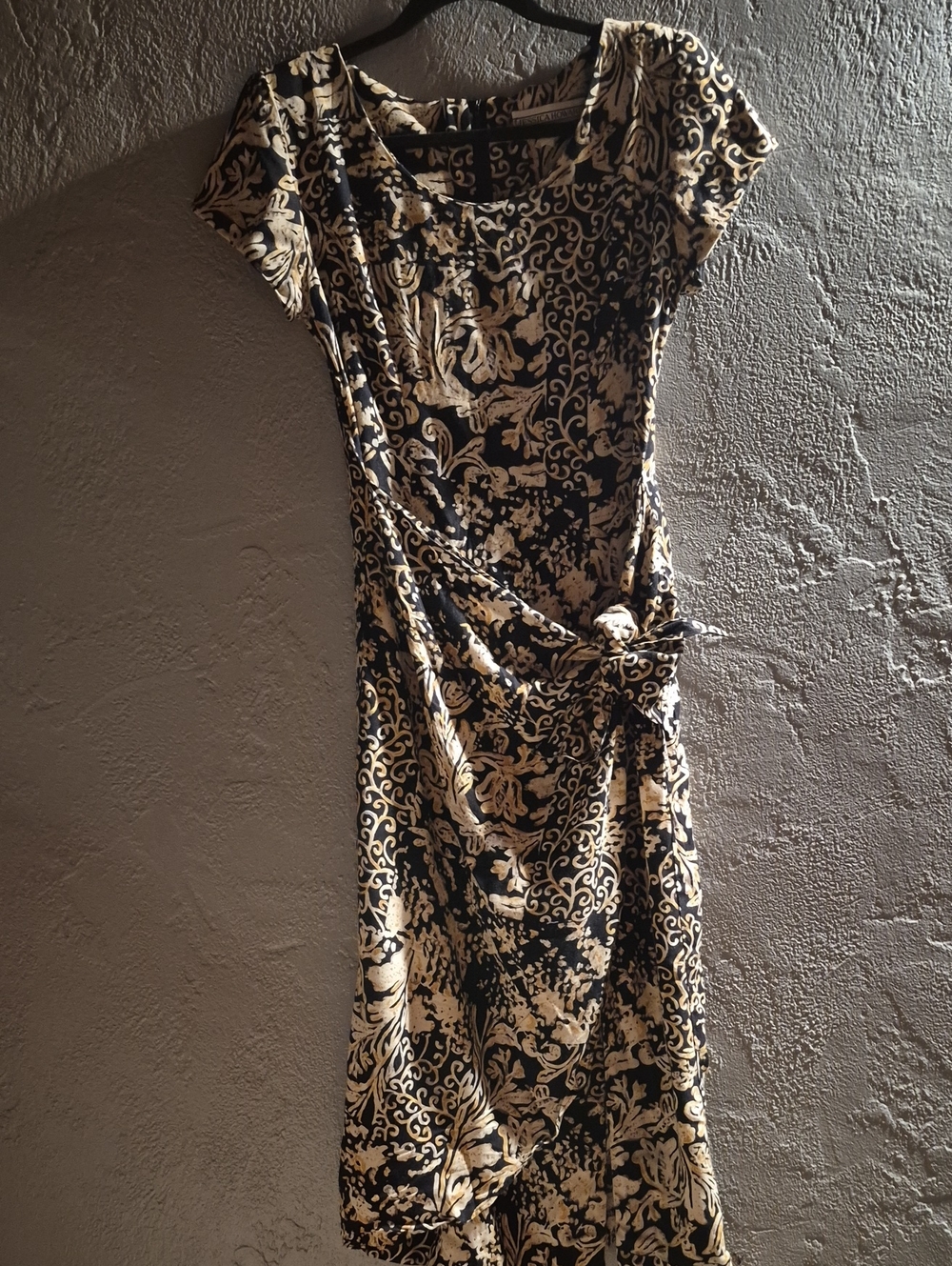 Jessica Howard Black and Cream Floral Midi Dress with Side Tie